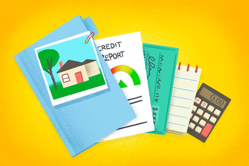 credit report and other documents on a yellow background
